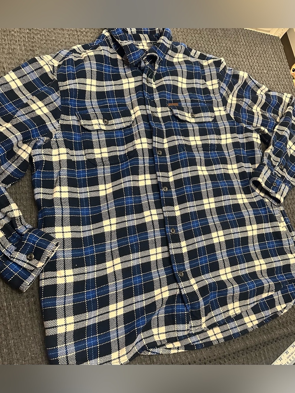 Orvis blue and white flannel jacket/shirt size XXL